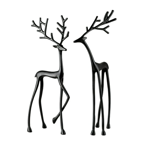 SDJMA Reindeer Statues Resin Deer Sculpture - Black Finish European-Style Modern Decorations,Christmas Tabletop Ornaments for Mantel Fireplace Living Room Bedroom Home Decor,Set of 2