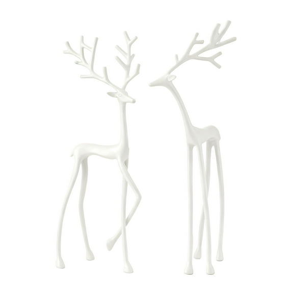 SDJMA Reindeer Statues Resin Deer Sculpture - White Finish European-Style Modern Decorations,Christmas Tabletop Ornaments for Mantel Fireplace Living Room Bedroom Home Decor,Set of 2