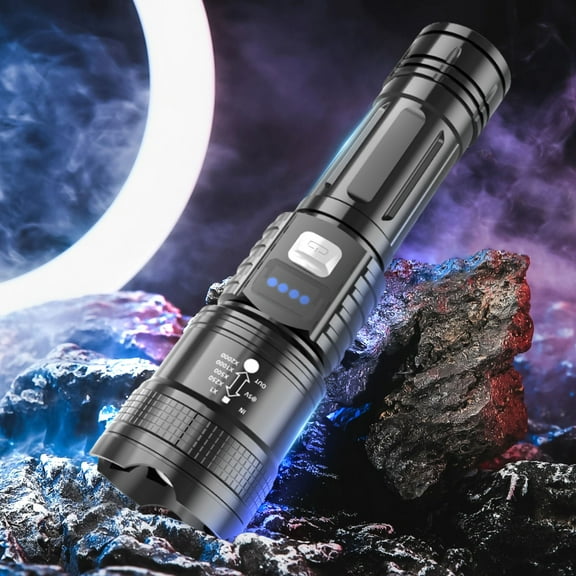 SDJMA Telescopic Zoom Flashlight with P50 Zoom & Battery Display, Long-Lasting Battery Life for Outdoor Camping, Hiking, Night Walking, Emergency Lighting