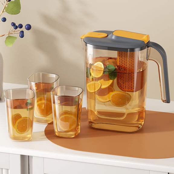 SDJMa 0.6 Gallon Fruit Infuser Pitcher with Lid and Handle, Clear Infusion Pitcher for Cold Water Iced Tea Juice Beverages (Cups Not Included)