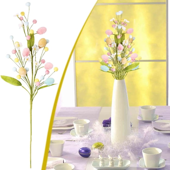 SDJMa 1 Pc Easter Picks, Artificial Colorful Easter Egg Berry Stems Flowers for Vase Spring Easter Holiday Party Home Decor, 18in