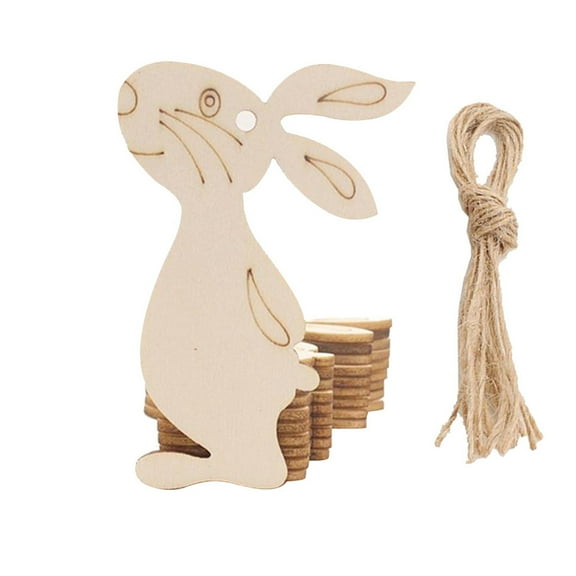 SDJMa 10 Pieces Easter Crafts Wooden Ornaments Easter Decorations Unfinished Wood Egg Bunny Flower Shape with Cords for DIY Easter Party Craft