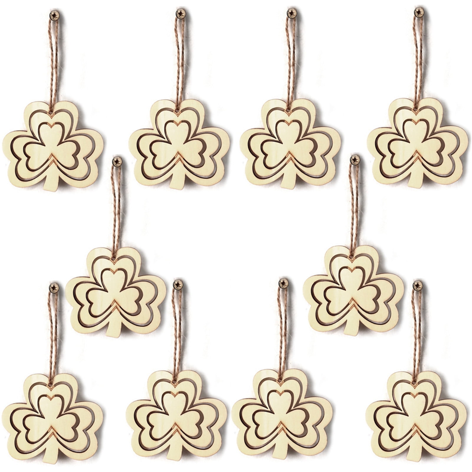 SDJMa 10Pcs St. Patrick's Day Shamrock Ornaments, Unfinished Lucky ...