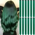 thumbnail image 1 of SDJMa 12 Pcs Clip in Hair Extensions, 22 Inch Colored Hair Extensions Party Highlights Long Straight Synthetic Hairpieces for Women Kids Girls (Green), 1 of 6