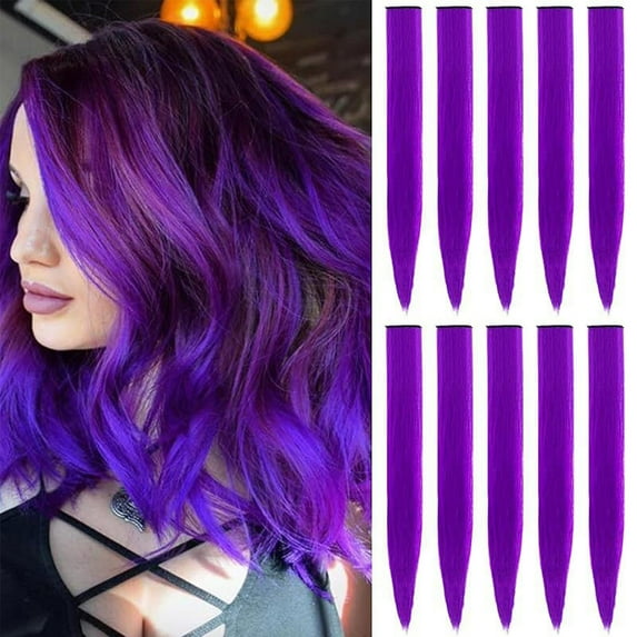 SDJMa 12 Pcs Clip in Hair Extensions, 22 Inch Colored Hair Extensions Party Highlights Long Straight Synthetic Hairpieces for Women Kids Girls (Purple)