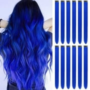 SDJMa 12 Pcs Clip in Hair Extensions, 22 Inch Colored Hair Extensions Party Highlights Long Straight Synthetic Hairpieces for Women Kids Girls (Sky Blue)