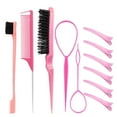 thumbnail image 1 of SDJMa 16 Pieces Hair Brush Set, Nylon Teasing Hair Brushes 3 Row Salon Teasing Brush, Double Sided Hair Edge Brush Smooth Comb Grooming, Rat Tail Combs etc with Duckbill Clips for Women(Pink), 1 of 2