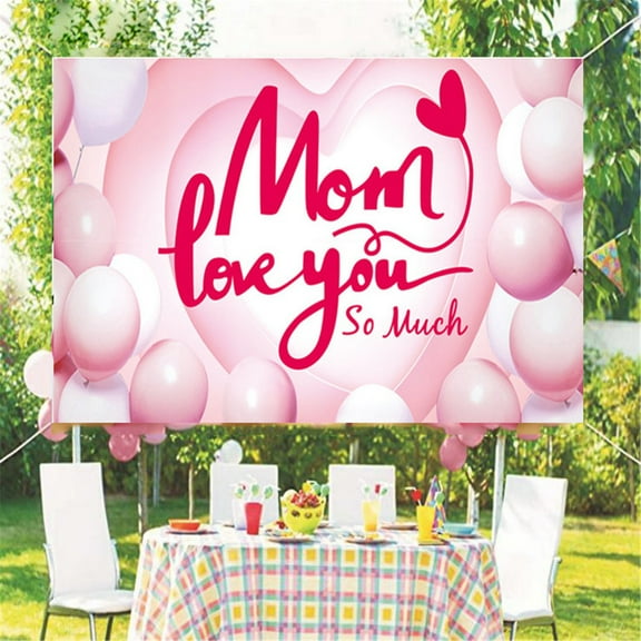 SDJMa 180x90cm Mother's Day Mom Love You So Much Backdrops Heart-shaped and Pink Balloon Photography Background Mothers Day Photo Studio Props