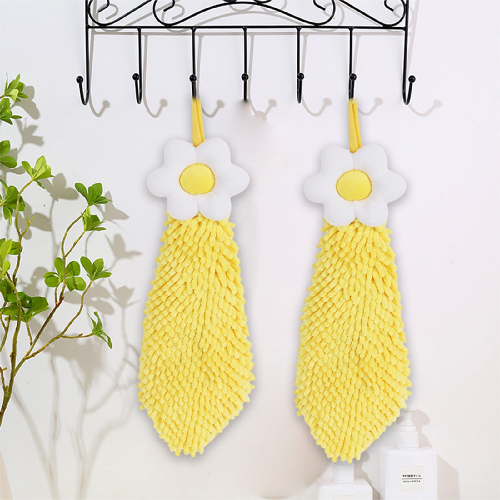 SDJMa 2 Pack Chenille Hand Towels,Kitchen Hand Towels with Loop,Hanging Hand Towels for Bathroom