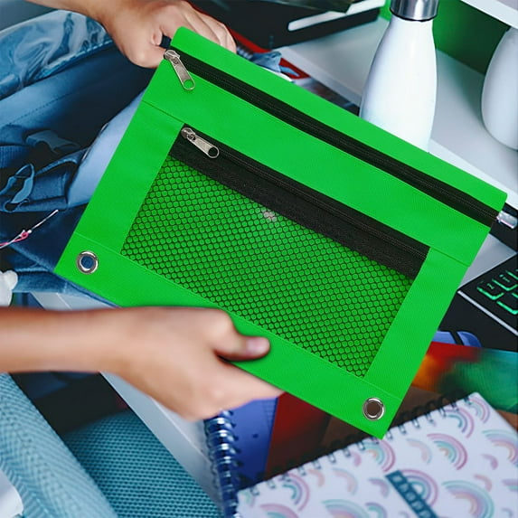 SDJMa 2 Pcs Pencil Pouch 3 Ring, 2 Pack Binder Pencil Pouch with Clear Window Pencil Bags with Zipper & Reinforced Grommets, Pencil Case for binder Black & Black(J)