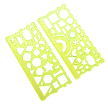 SDJMa 2 Piece Geometric Drawing Template Measuring Ruler, Transparent Green Plastic Ruler, for Studying, Designing and Building