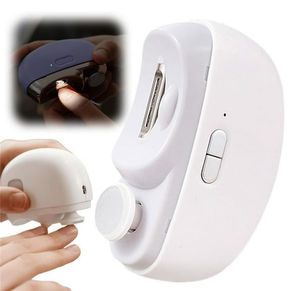 SDJMa 2-in-1 Automatic Nail Clipper & Polisher – Rechargeable Electric Nail Trimmer with 2 Speeds, Catcher Included for Adults & Seniors, White