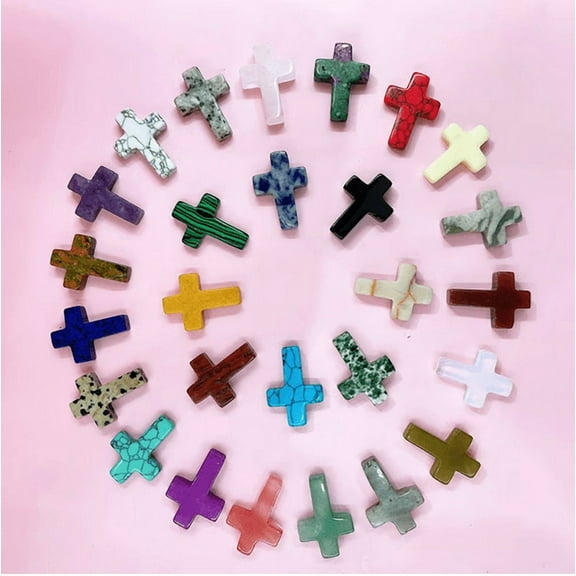 SDJMa 20-Pack Natural Crystal Crosses - 1" Healing Stone Pendants for Jewelry Making & Easter Basket Fillers