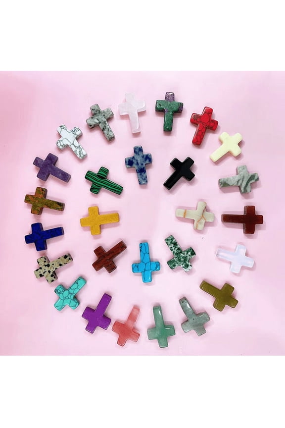 SDJMa 20-Pack Natural Crystal Crosses - 1" Healing Stone Pendants for Jewelry Making & Easter Basket Fillers