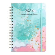 SDJMa 2024 Planner - Planner/Calendar 2024, Jan 2024 - Dec 2024, 2024 Planner Weekly and Monthly with Tabs, 6" x 8.5", Hardcover with Back Pocket + Thick Paper + Twin-Wire Binding - Flowers