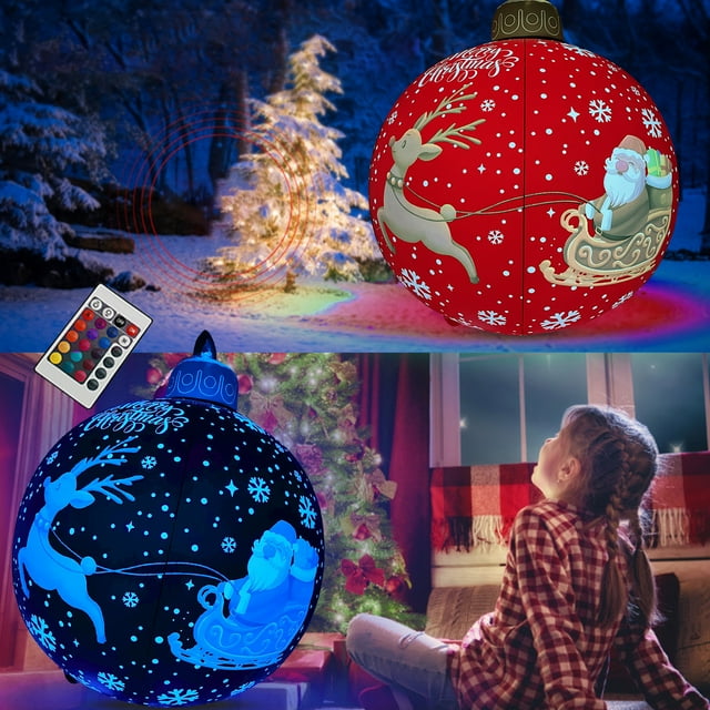 SDJMa 24" Light Up PVC Inflatable Christmas Decorations Ball Outdoor