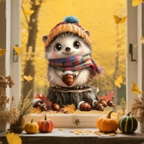 SDJMa 1 Sheet Fall Window Sticker, Cute Hedgehog Animal Window Cling for Autumn Harvest Thanksgiving Halloween Party Farmhouse Home Glass Window Decor