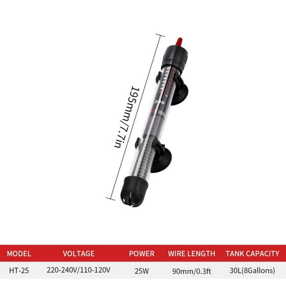 SDJMa 25/50/100/200/300W Adjustable Aquarium Heater, Submersible Fish Tank Heater Thermostat with Suction Cups