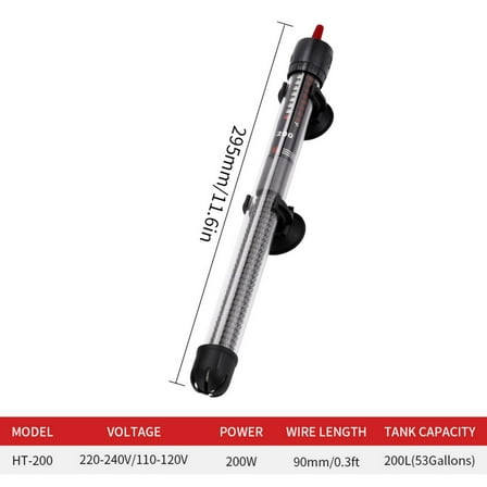 SDJMa 25/50/100/200/300W Adjustable Aquarium Heater, Submersible Fish Tank Heater Thermostat with Suction Cups