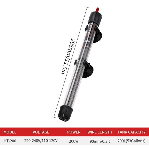 SDJMa 25/50/100/200/300W Adjustable Aquarium Heater, Submersible Fish Tank Heater Thermostat with Suction Cups