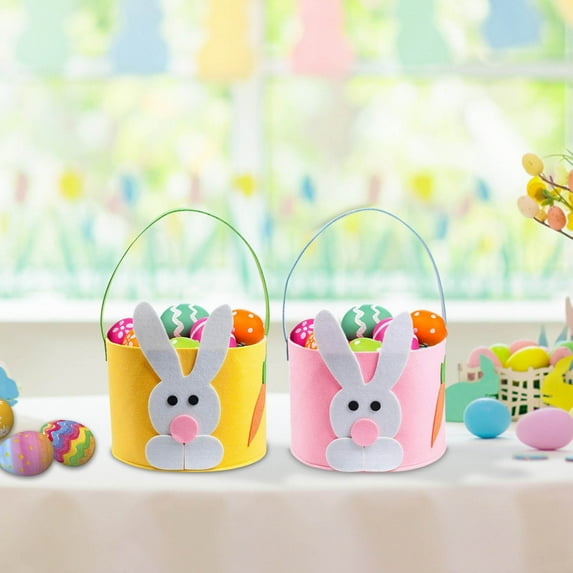 SDJMa 2Pcs Easter Baskets for Toddlers, Felt Easter Bunny Baskets with Handle, Easter Egg Hunt Basket Tote Bags Buckets for Kids Boys Girls Birthday Party Supplies Favors Gifts