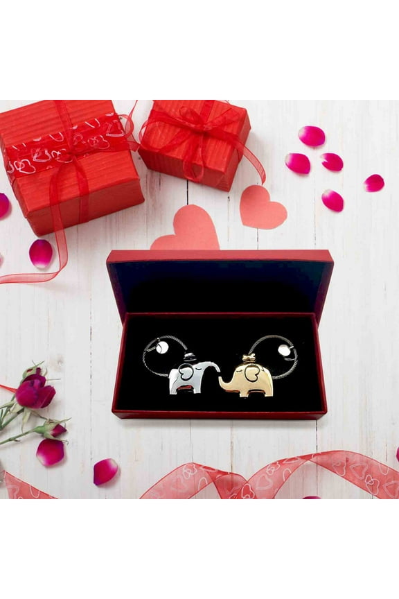 2pcs Cute Elephant Keychain Valentines Day Christmas Birthday Gifts for Husband Wife Boyfriend Girlfriend Him Her Couples Elephant Lovers