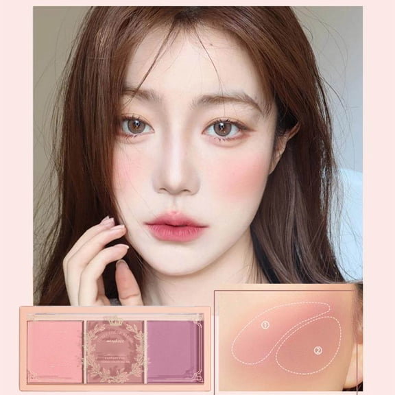 SDJMa 3-Color Blush Palette with Brush, Natural Matte & Satin Finish Powder Blusher for Cheeks and Eyes, Buildable Color for All Skin Tones (B)
