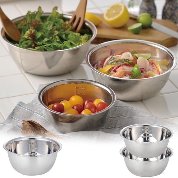 SDJMa 3 Pcs Metal Mixing Bowls, Stainless Steel Thickened Large Basin with Scale, Soup Basin, Multi-Functional Water Basin for Food Storage, Baking, and Cooking Preparation