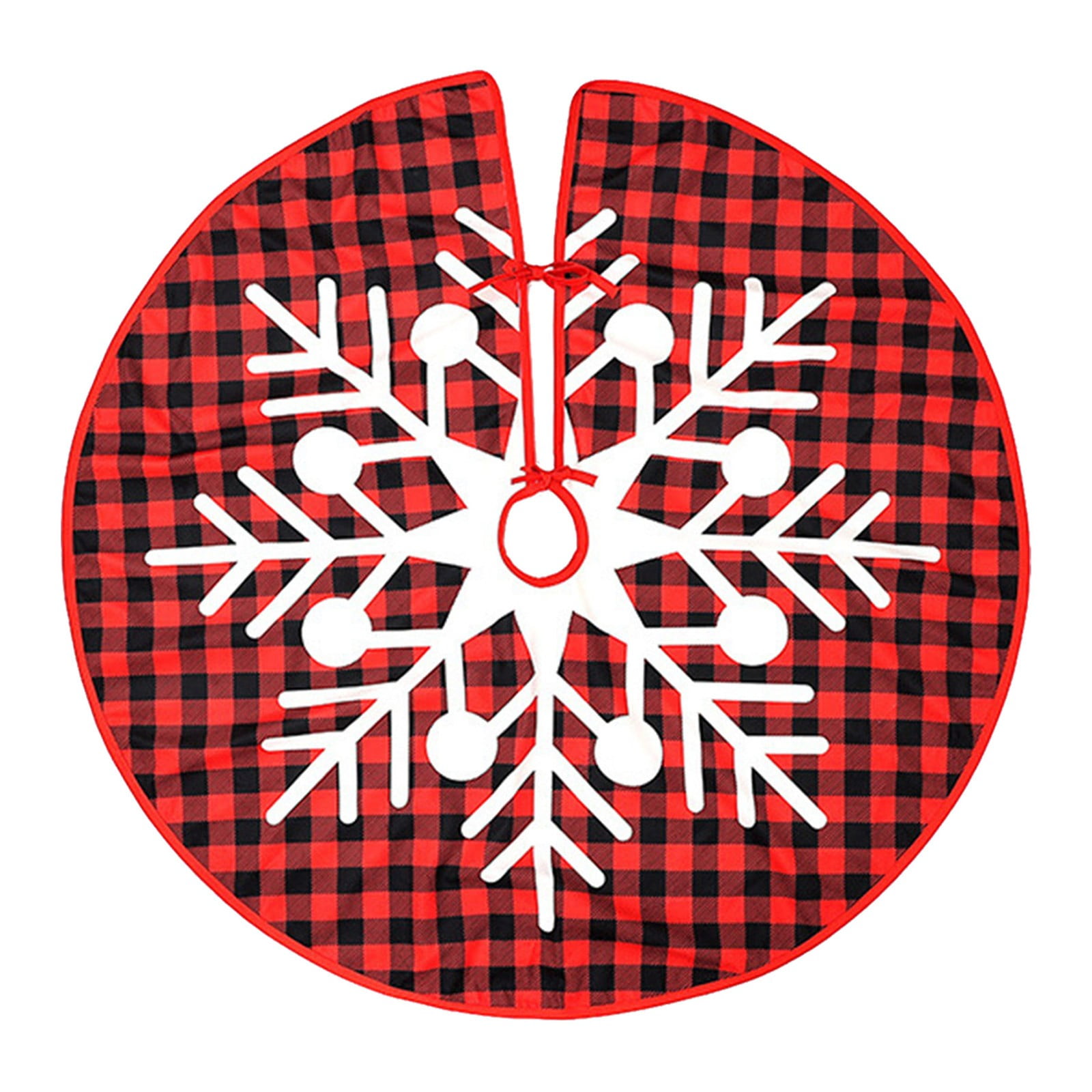 30 Inch Christmas Tree Skirt – Rustic Burlap With Elk, Snowflakes & “Merry Christmas” Print, Red Holiday Decor