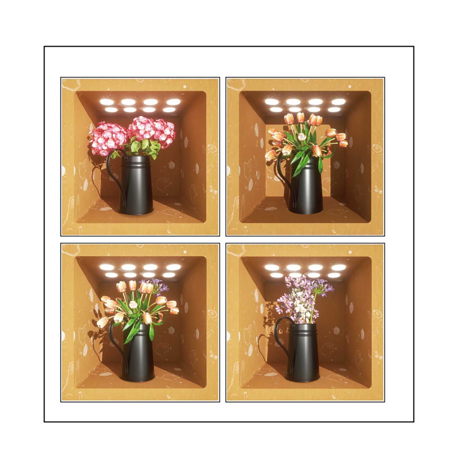 SDJMa 3D Green Plants Wall Sticker,White Flower Vases Decals for Living