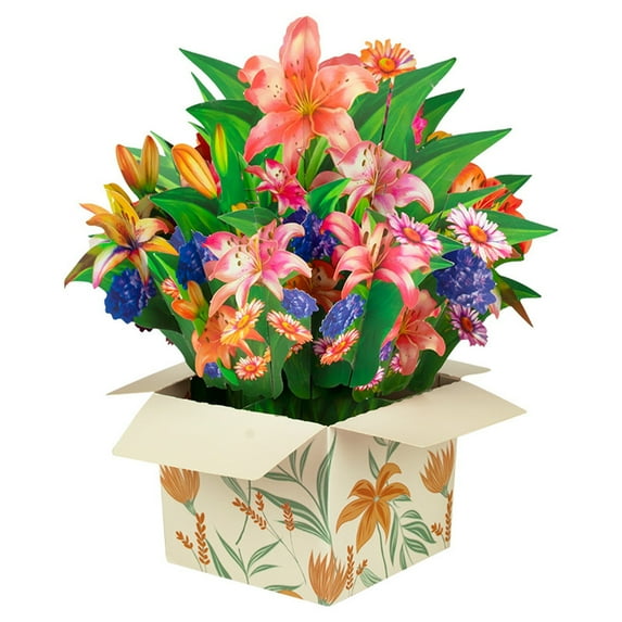 SDJMa 3D Lily Flower Bouquet Greeting Cards with Note Card and Envelope for Women Mom Daughter Grandma Mother's Day Birthday Gift All Occasion