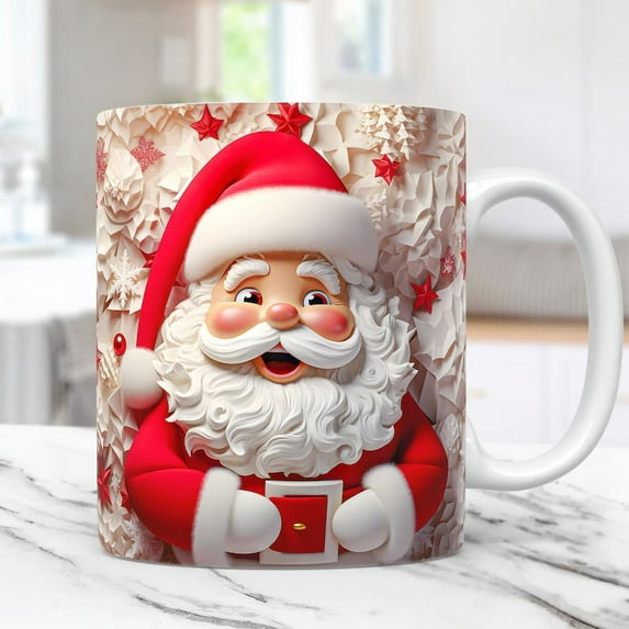 SDJMa 3D Santa Claus Mug, Cute 3D Santa Coffee Cup, Multi-Purpose Merry Christmas Mugs Gift for Women Men Coworkers Kids, 11oz
