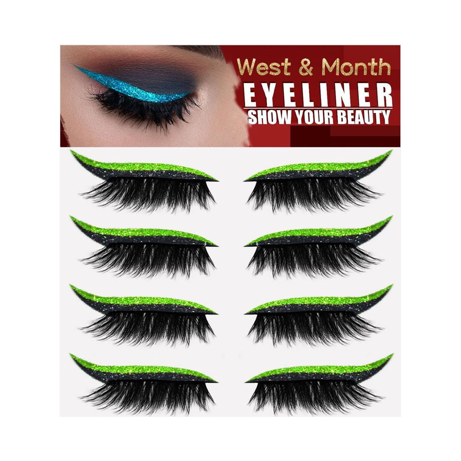 SDJMa 4 Pairs Reusable Eyeliner Eyelash Sticker with Colorful Eyeliner