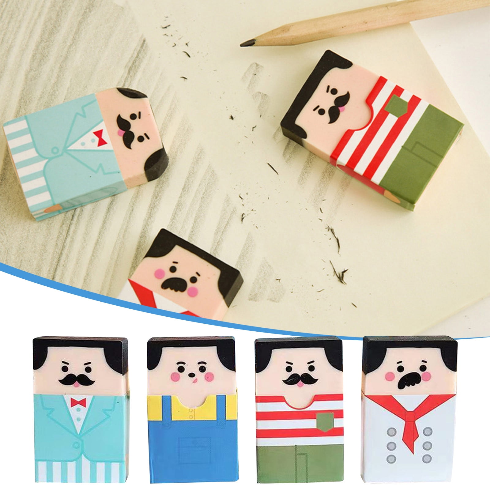 SDJMa 4 Pcs Cube Eraser, Creative Salaryman Eraser, from Hairy to