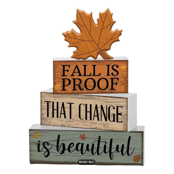 SDJMa 4 Pcs Fall Table Decorations, Rustic Wooden Maple Leaf Stacked Table Centerpieces for Autumn Harvest Thanksgiving Farmhouse Home Office Tiered Tray Decor