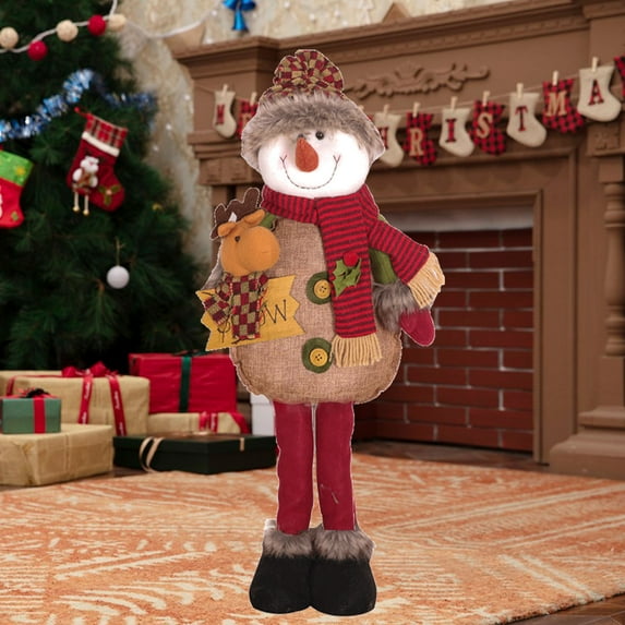 SDJMa 40 Inch Christmas Snowman Decoration Large Standing Handmade Plush Doll with Retractable Spring Legs for Christmas Ornaments Home Holiday Decoration