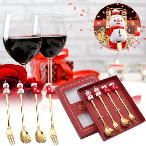 SDJMa 4Pcs Christmas Coffee Spoons with Red Gift Box Creative Christmas Tree Santa Star Stainless Steel Spoons for Dinner Tableware Dessert Tea Soup Stirring Spoon Practical Xmas Gift