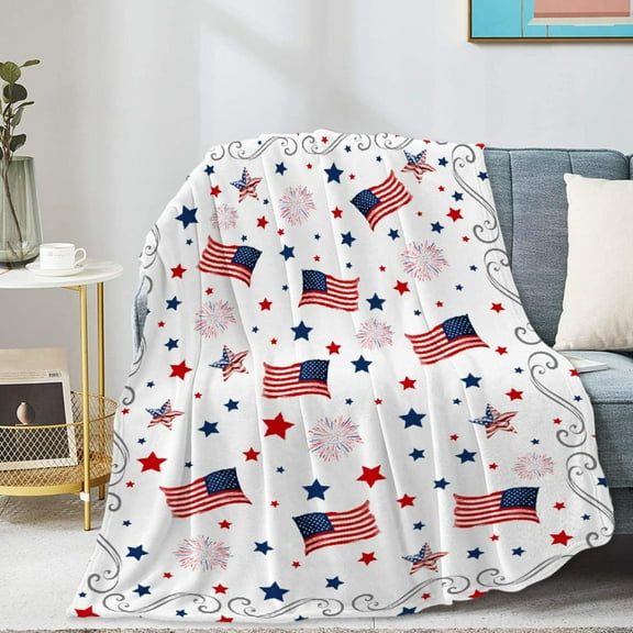 SDJMa 4th of July Patriotic Throw Blanket, American Flag Stars Firework Flannel Blanket for Couch Sofa Bed Independence Day Memorial Veteran's Day Party Home Kitchen Dining Table Decor, 39"x27"