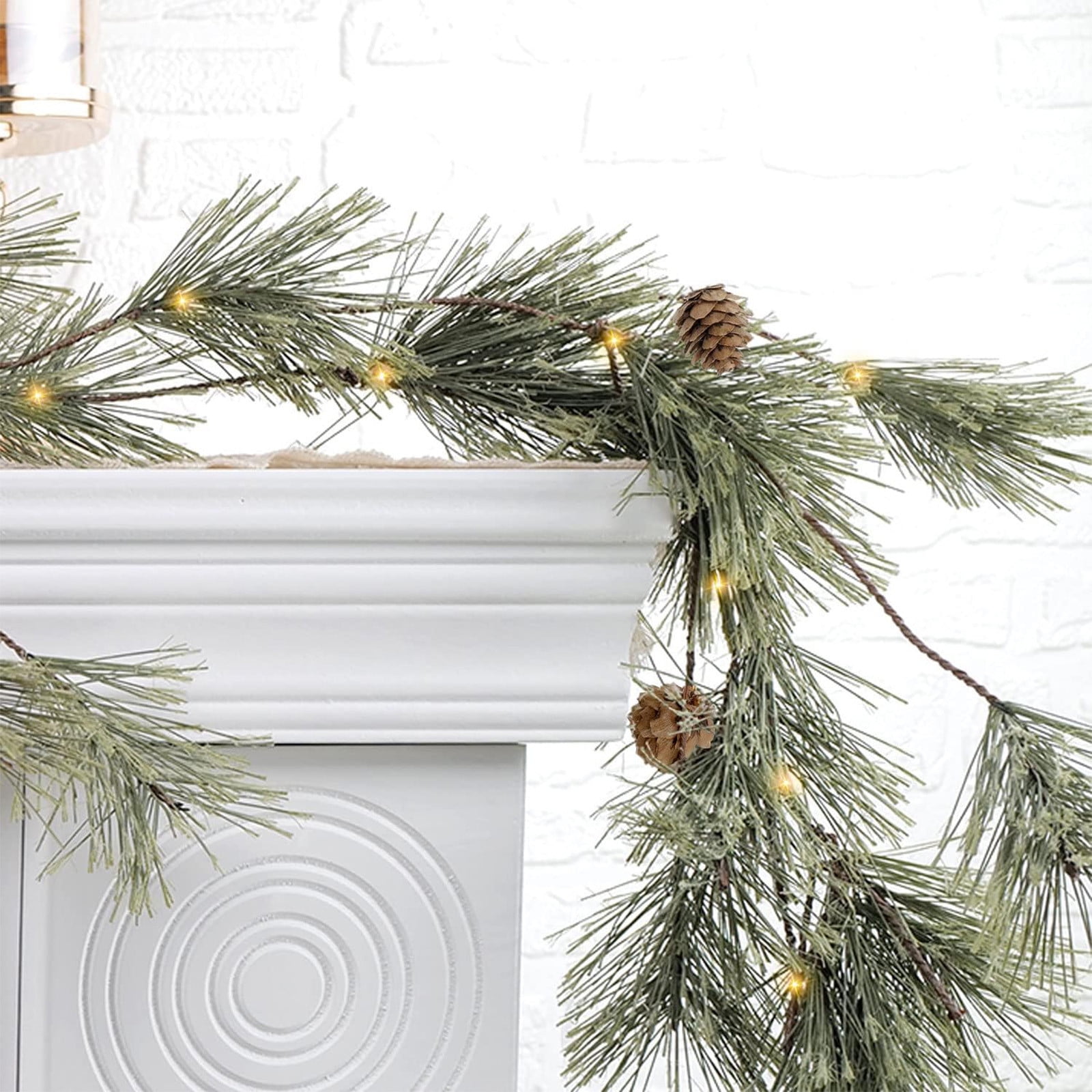 SDJMa 5.91FT Pine Branches Garland with String Lights, Battery Operated LED Artificial Christmas Greenery Garland Lights with Pinecones for Xmas Winter Holiday Farmhouse Home Fireplace Mantle Decor