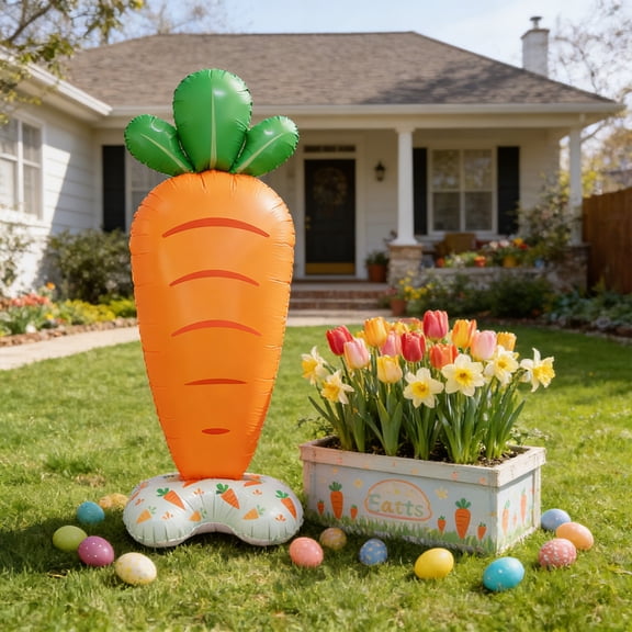 SDJMa 5 Ft Large Carrot Easter Inflatable Outdoor Decoration Blow up Orange Carrot Standing Decoration for Indoor Outside Spring Easter Party Supplies Garden Yard Lawn Porch Decor