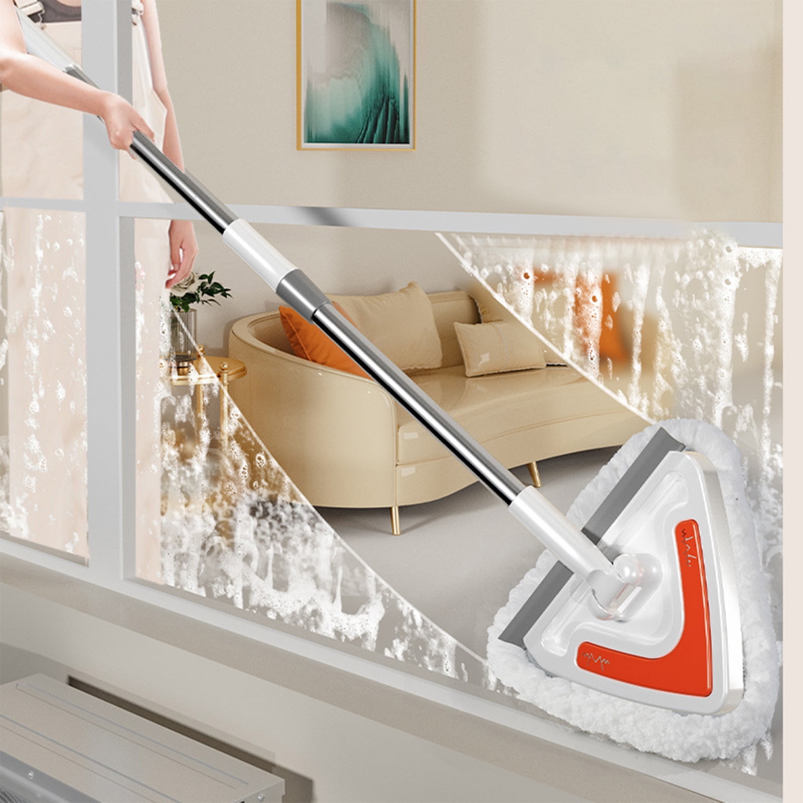SDJMa Wall Cleaner with Long Handle - 59in Ceiling Mop Wall and Baseboard  Cleaning Tools, Triangle Rotatable Adjustable Wall Duster Scrubber for