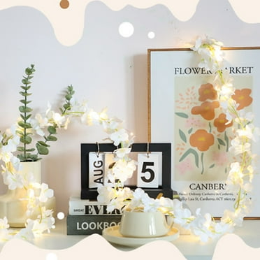 SDJMa 6.56Ft Artificial Hydrangea Garland with String Lights, Battery Operated LED Hanging Fake Hydrangeas Vine Flower Garland Lights for Xmas Winter Holiday Wedding Party Home Fireplace Mantel Decor