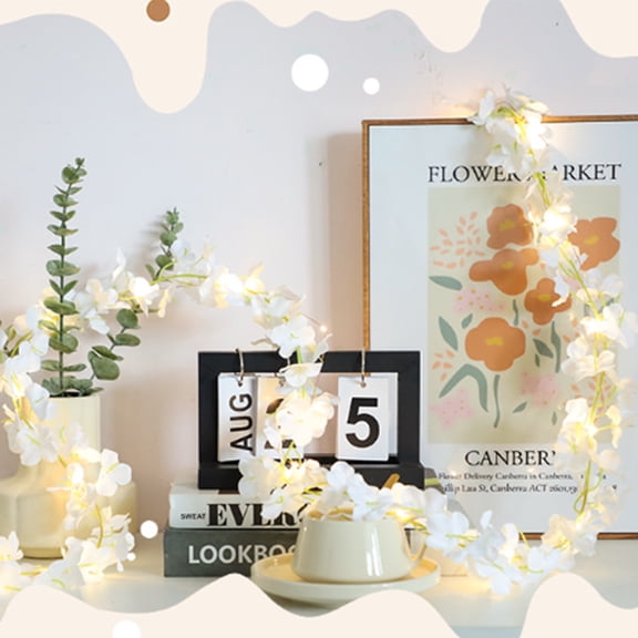 SDJMa 6.56Ft Artificial Hydrangea Garland with String Lights, Battery Operated LED Hanging Fake Hydrangeas Vine Flower Garland Lights for Xmas Winter Holiday Wedding Party Home Fireplace Mantel Decor