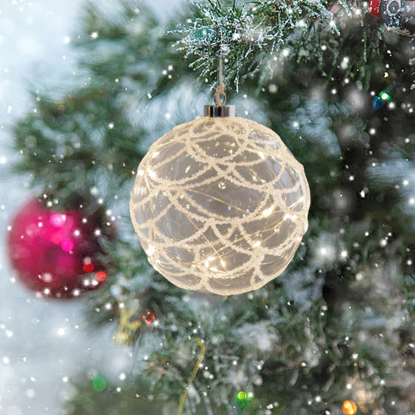SDJMa 6'' LED Christmas Ball Ornament, Lighted Hanging Plastic Ball