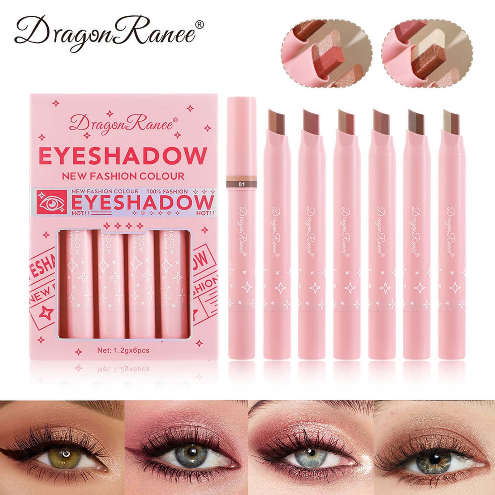 SDJMa 6 Pcs Glitter Eye-shadow Stick Set, Two-Tone Shimmer Gradient ...