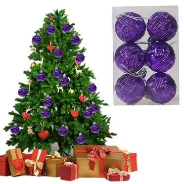 SDJMa 6Pcs Christmas Ball Ornaments, Christmas Tree Decoration Balls with Hanging Loop, Christmas Hanging Ornaments Sets for Xmas Tree, Holiday and Home Decor (Purple)