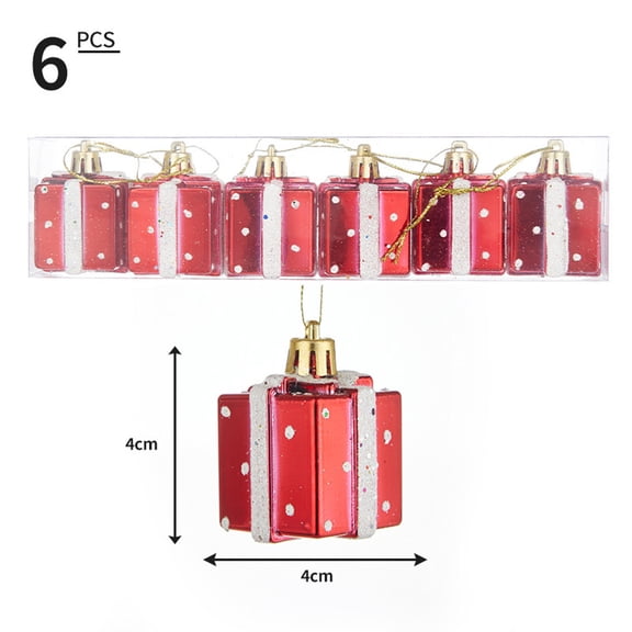 SDJMa 6Pcs Christmas Mini Gifts Box Ornaments, 1.57Inch Shatterproof Small Gift Boxes Hanging Decorations for Indoor Home Xmas Tree Holiday Wedding Party
