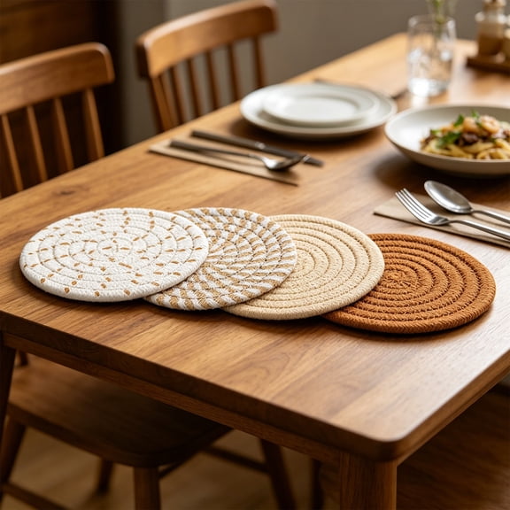 SDJMa 8 Pcs Drink Coasters, 4.7 inch Large Fabric Cotton Absorbent Coasters for Coffee Table Kitchen Decor