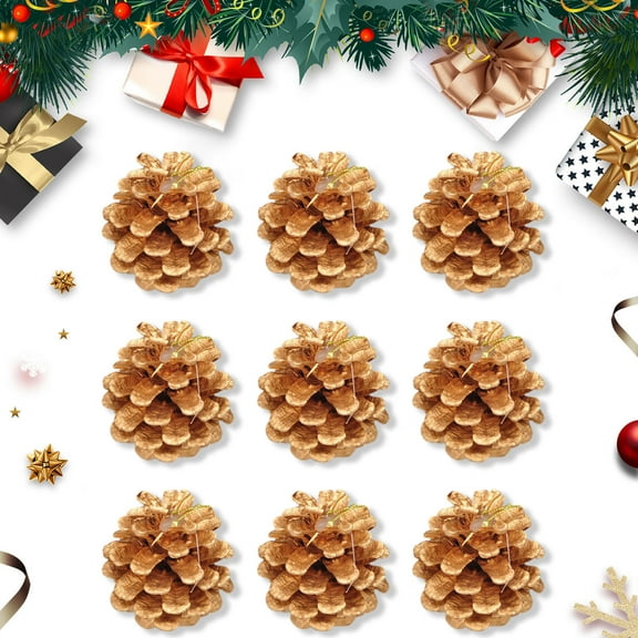 SDJMa 9Pcs Christmas Pinecone Ornaments, Xmas Natural Pine Cones Tree Hanging Decoration for Home Party Holiday Decor