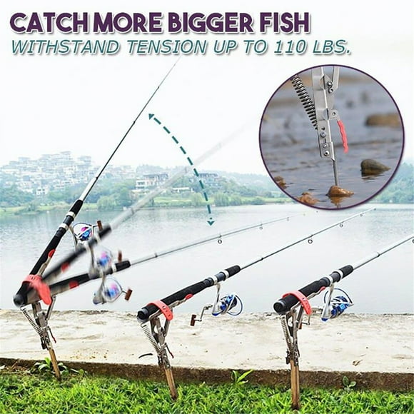 SDJMa Automatic Spring Fishing Rod Holder with Stainless Steel Ground Support Brackets, Adjustable Sensitivity & Folding Fish Pole Rack
